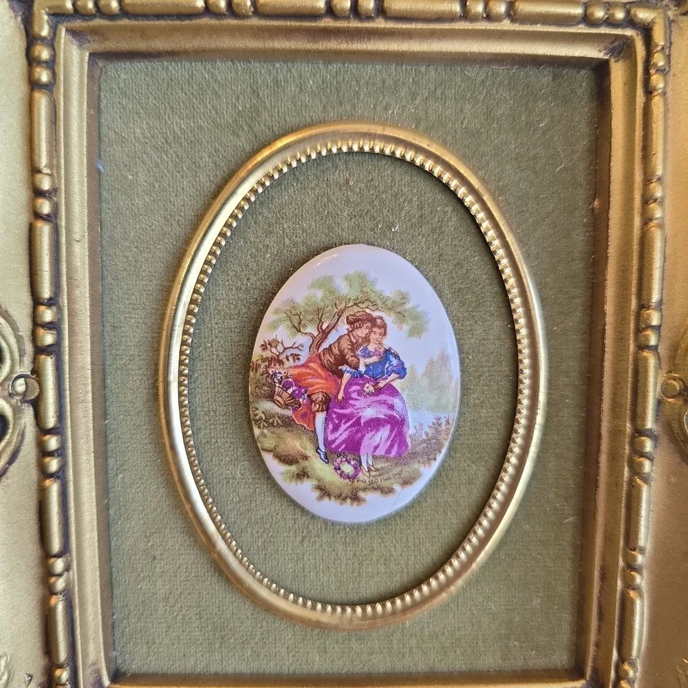 B & S Creations Cameo Courting Couple Ornate Gold-colored Framed Pictures Set 2